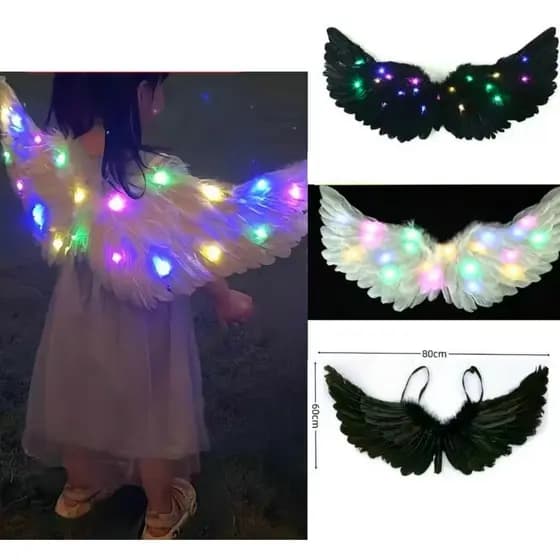 Fantasia de Asa de Anjo ou Diabo com luzes Para crianças/adultos - Asas De Pena/Halloween/Natal/Anjo