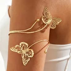 Bracelete/Pulseira de Braço Dupla Borboleta em Metal