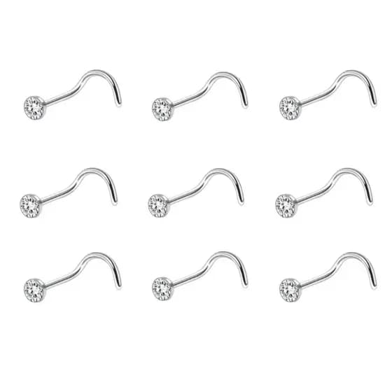 Kit Com 10/40/80 Piercing de Nariz Aço inox lindo Cristal Dobrar/Reto/Argola