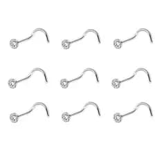 Kit Com 10/40/80 Piercing de Nariz Aço inox lindo Cristal Dobrar/Reto/Argola