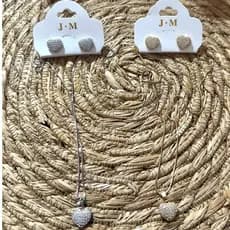 Kit Conjunto Colar + Brinco Zircônia formato de coração Folheado 18k Bijuterias 2025