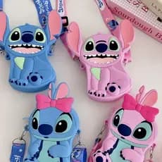 Bolsa Disney Lilo & Stitch/Hello Kitty Minnie，Mickey Bolsas De Silicone  Ombro Com Zíper
