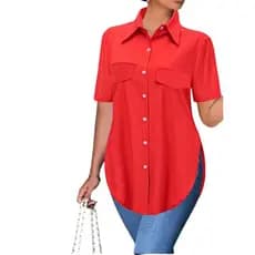 Camisa Social Casual Feminina Liso Manga Curta Moda Basica