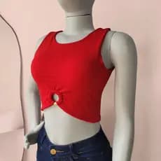 Cropped Feminino Canelado Com Argola Frontal Moda Verão Estilo Balada Com Bojo