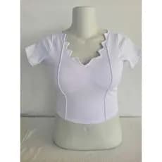 Blusa Cropped Plus Size Feminino Decote Em V Zigue-zague Com Manga Curta Básica Conforto