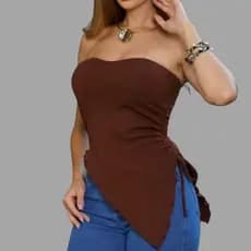 Blusa Feminina Tomara Que Caia Assimétrica de Bico Com Bojo Top Moda Blogueira