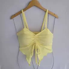 Blusa Cropped Feminina Moda 2025 Tendência Malha Canelada Com Bojo Amarração Ajustável
