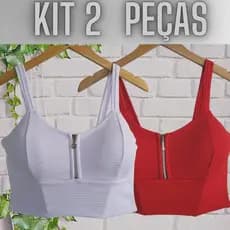 Kit 2 Blusa Cropped Feminino Top Zíper Estilo Corselet Com bojo