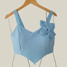 Cropped Blusinha  Feminino Plus Size 46 a 50 Com Detalhe Flor Top Modelo Curve Alca Grossa