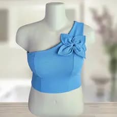 Blusinha Cropped Um Ombro Só Canelado Com Flor com Bojo Moda Verão