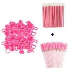 100 Unidades Anel Batoque + Kit 50 Escovinhas + Kit 50 Aplicador de Batom Extensão de Cílios