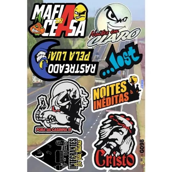 1 Cartela de Adesivos: Moto - Carro - Caderno - Caminhão - Bicicleta - Modelo G098