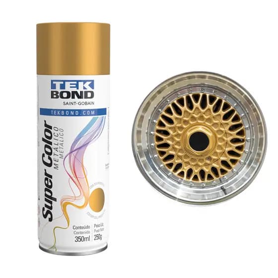 Tinta Spray Dourado SuperColor Uso Geral 350ml Tekbond Aerossol Secagem Rápida Gesso Cerâmica