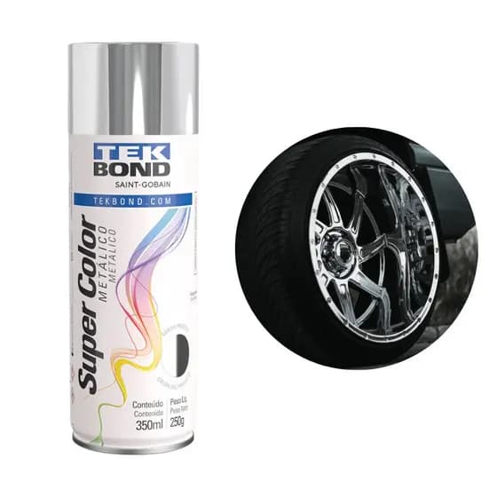 Tinta Spray Cromado SuperColor Metálico 350ml Tekbond Aerossol Secagem Rápida Gesso Cerâmica Aerosol
