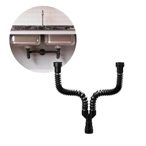 Sifão Duplo Sanfonado Tanque Lavatório Preto 86cm Universal Astra Flexível Extensível Casa SDU3