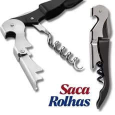 Saca Rolha Dois Estágios Abridor de Garrafa Vinho Aço Inox Com Cortador de Lacre Profissional