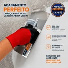 Desempenadeira Profissional Aço Inox 35cm Cabo Aberto Tigre Massa Corrida