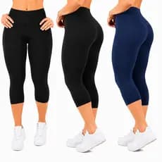 Kit 3 Bermudas Corsário Legging RL Fitness Cós Alto, Tecido Macio e Ajuste Impecável