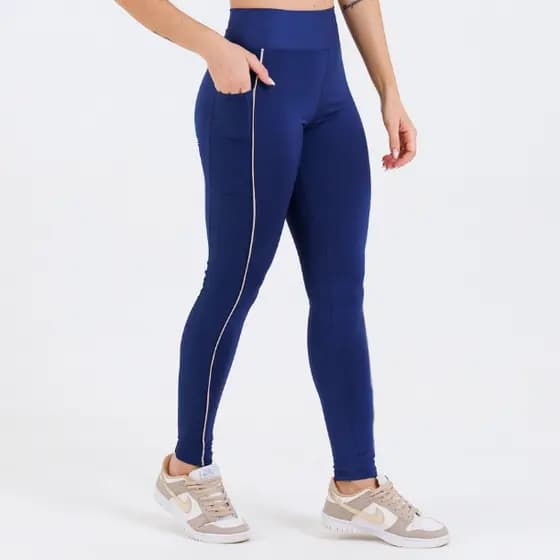 Calça Legging Poliamida Premium Detalhe Canelado  Alta Compressão Com Bolso Lateral RL Fitness