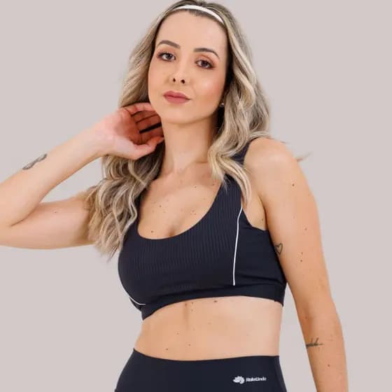 Top Fitness Poliamida Premium Sustentação Canelado Academia Corrida Feminino RL Fit