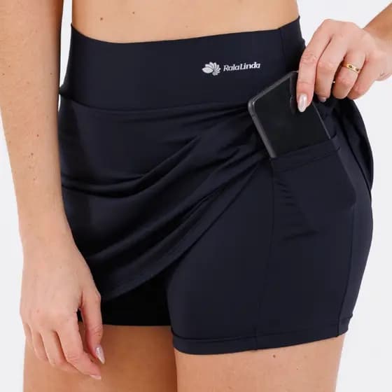 Short Saia Fitness Feminino com Bolso em Poliamida  Zero Transparência, Conforto e Secagem Rápida