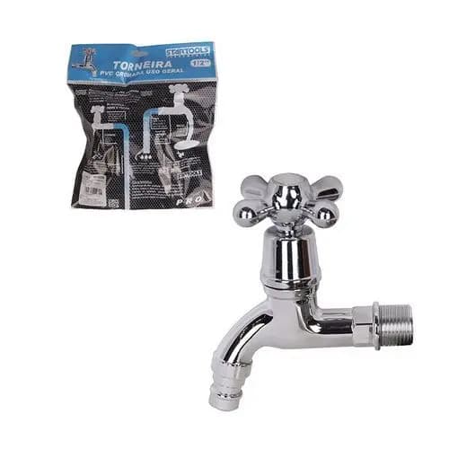 Torneira Cromada Resistente PVC Fácil Instalação Uso Doméstico Industrial 1 Meio Polegada
