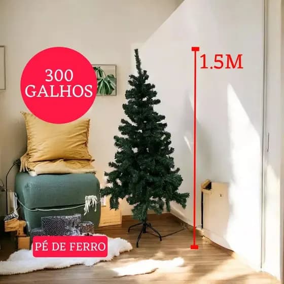 Arvore Natal Luxo Verde Artificial Altura150cm Base Metal 380 Galhos Realistas Decoracao Natalina