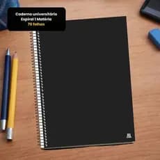 Caderno Universitário 1 Matéria 70 Folhas Capa Preta Papel Sulfite Escolar Faculdade