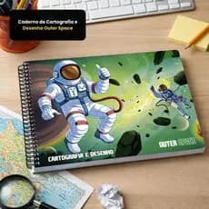Caderno Cartografia Desenho Outer Space Tema Espaço Aventura Folhas Pautadas Grande