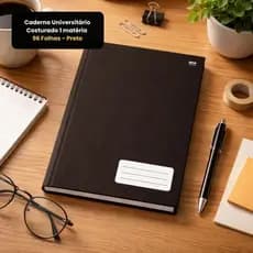 Caderno Universitário Costurado Capa Preta 96 Folhas Organizacao Durabilidade Estudo Escolar