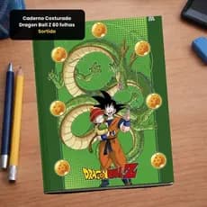 Caderno Costurado Dragon Ball Z 80 Folhas Papel Qualidade Design Colorido Escolar