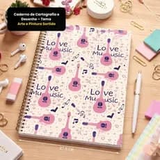 Caderno Universitário Feminino Tema Musical 80 Folhas Design Estiloso Alta Qualidade Anotações