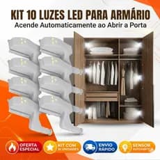 Kit 10 Lâmpadas LED Dobradiça de Armário Com Sensor Automático Luz Interna Para Guarda Roupa e Closet
