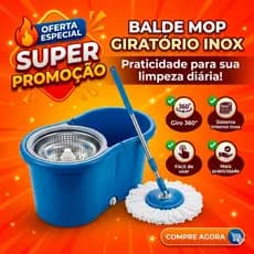 Mop Giratório Inox 13 Litros Grande Cabo Flexível Super Absorvente Limpeza Prática Envio Aleatório