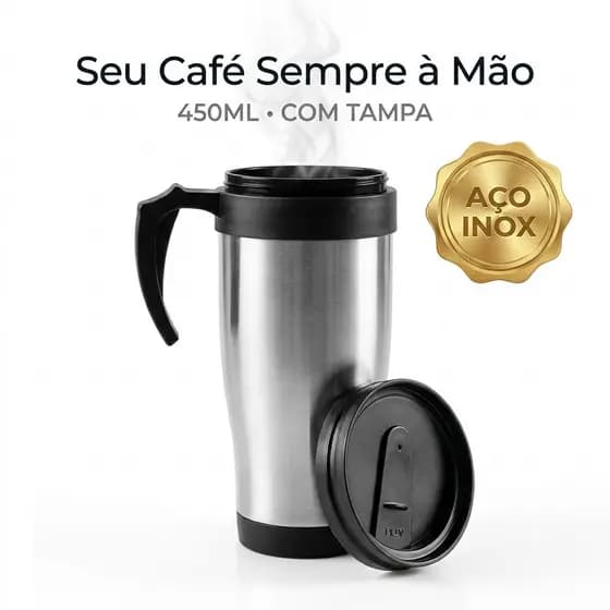 Copo Térmico Inox 450ml Com Tampa Caneca Para Café Trabalho Carro Viagem