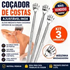 Kit 3 Coçador de Costas Inox Ajustável Mãozinha Massageadora