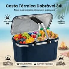 Cesta Térmica Dobrável 34L Bolsa Térmica Praia Camping Piquenique Viagem Compras com Alça Reforçada