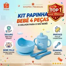 Kit Papinha Bebê 4 Peças Tigela Copo Colher Garfo Introdução Alimentar Seguro e Prático