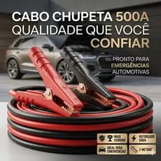 Cabo Chupeta 500A Para Bateria Carro Moto 2m Cabo Auxiliar Partida Automotiva Reforçado Emergência