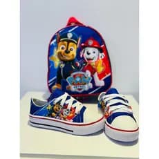 KIT Mochila e Tênis Infantil Feminino Masculino Confortável Desenho Divertidamente