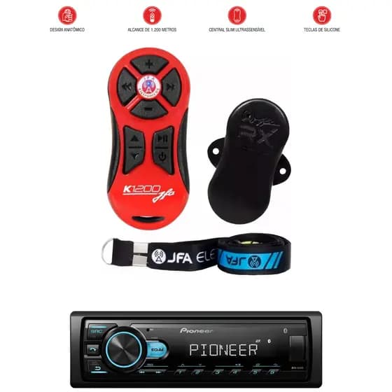 Radio Pioneer Bt Usb Controle Remoto Longa Distancia Redline Som Automotivo Central Mulitimidia 1DIN