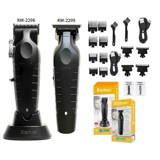 Kit 02 Máquinas Profissional Kemei Original 2296 de Corte + Kemei 2299 de Acabamento Cor Preto