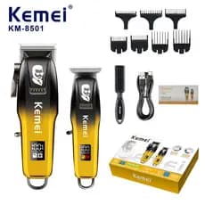 Kit Kemei Completo de Máquinas de Corte e Acabamento Desempenho Profissional e Recarregável KM-8501