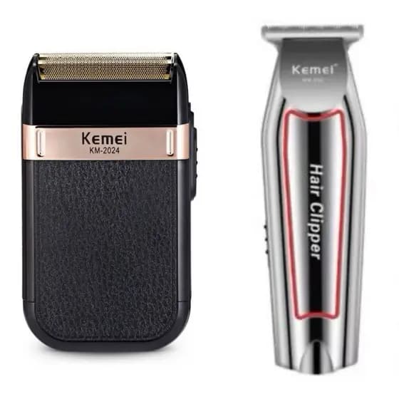 Kit 2 Máquina de acabamento profissional Kemei KM-032 e Maquina Barbeador Elétrico Kemei KM-2024