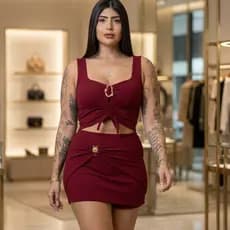 Conjunto Femenino Curto, Plus size, Shorts Saia e Cropped Ajustável,Cintura Alta,Casual,festa, verão