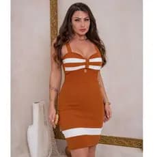 sVestido Femenino  Tubo Elegante Midi com Alças e Recorte