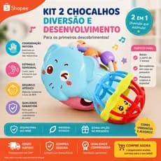 Kit 2 Chocalhos Bebê 2 em 1 Colorido Sensorial | Estimula Coordenação e Dentição | Seguro e Atóxico
