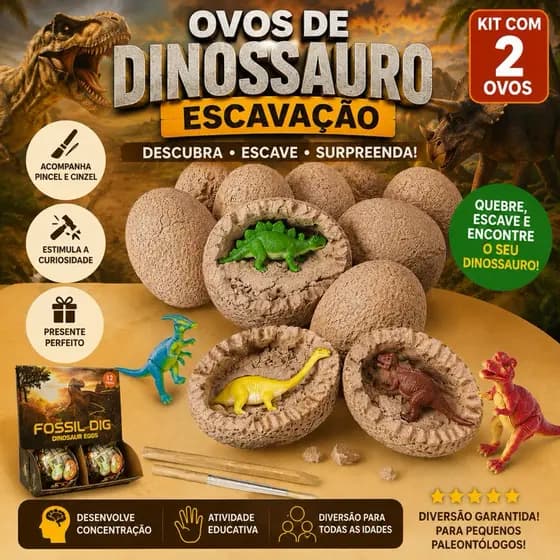 Brinquedo curioso Dinossauro escavação em gesso Infantil Educativo Arqueologia Fóssil Surpresa
