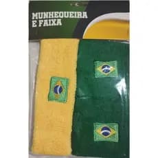 Faixa de Cabelo e Munhequeira Brasil Bordada, Copa do Mundo Kit Munhequeira e faixa Bandeira do brasil Bordada, Kit Munh