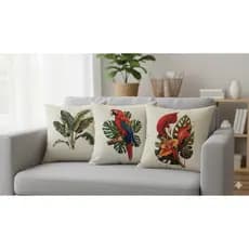 Capa Almofada Decorativa Off White Suede Exclusiva Tropical Modern Print Sala ou Quarto Estampa HD 45x45
